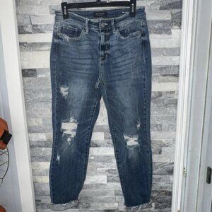 Judy Blue Womens Jeans  Relaxed Fit Blue Medium Wash Distressed Faded